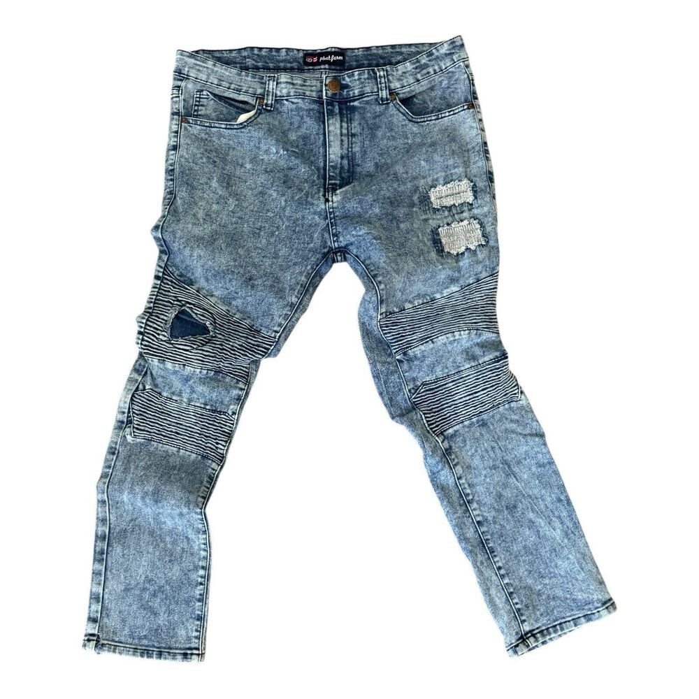 Phat Farm‎ Y2K Jeans Distressed Skinny Stretch Ribbed Hip Hop Street Wear 36x30
